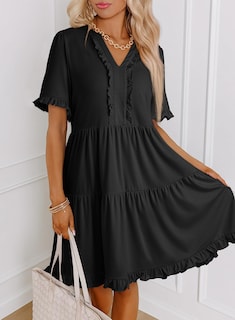 Foto 3 | Foto 3 | Vestido Casual Dokotoo Primavera-verano Con Cuello En V, Línea A, Negro, Talla Grande - Venta Internacional.