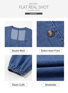 Foto 6 | Foto 6 | Vestido Vaquero Sidefeel Spring Con Mangas 3/4, Corte Holgado, Azul Claro - Venta Internacional.