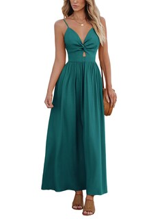 Foto 1 | Foto 1 | Vestido Largo Cupshe Con Cuello En V Y Corte Torcido, Sin Mangas, Verde Azulado - Venta Internacional.
