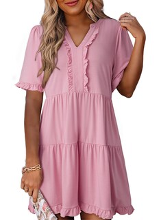 Foto 1 | Foto 1 | Vestido De Verano Dokotoo 2025 Con Cuello En V Y Manga Corta Rosa Xl - Venta Internacional.