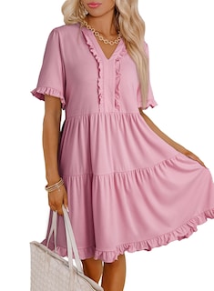 Foto 2 | Foto 2 | Vestido De Verano Dokotoo 2025 Con Cuello En V Y Manga Corta Rosa Xl - Venta Internacional.
