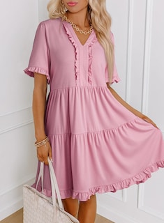 Foto 3 | Foto 3 | Vestido De Verano Dokotoo 2025 Con Cuello En V Y Manga Corta Rosa Xl - Venta Internacional.