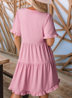 Foto 4 | Foto 4 | Vestido De Verano Dokotoo 2025 Con Cuello En V Y Manga Corta Rosa Xl - Venta Internacional.