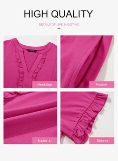 Foto 6 | Foto 6 | Vestido Casual Dokotoo Para Mujer, Cuello En V, Manga Corta, Rosa Intenso, Talla M - Venta Internacional.