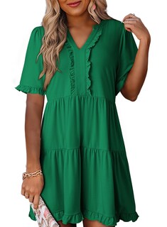 Foto 1 | Foto 1 | Vestido Casual Dokotoo, Manga Corta, Cuello En V, Línea A, Verde Oscuro - Venta Internacional.