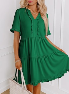 Foto 3 | Foto 3 | Vestido Casual Dokotoo, Manga Corta, Cuello En V, Línea A, Verde Oscuro - Venta Internacional.