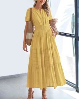 Foto 2 | Foto 2 | Vestido Casual Btfbm Verano 2025 Con Cuello En V Y Cintura Elástica Para Mujer - Venta Internacional.
