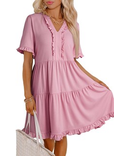 Foto 2 | Foto 2 | Vestido Casual Dokotoo Para Primavera Y Verano, Cuello En V, Línea A, Rosa M, Mujer - Venta Internacional.