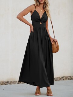 Foto 2 | Foto 2 | Vestido Largo Cupshe Con Cuello En V, Sin Mangas, Largo Y Retorcido, Rayón Negro - Venta Internacional.