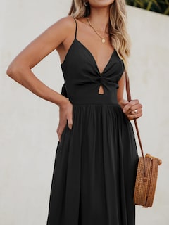 Foto 5 | Foto 5 | Vestido Largo Cupshe Con Cuello En V, Sin Mangas, Largo Y Retorcido, Rayón Negro - Venta Internacional.