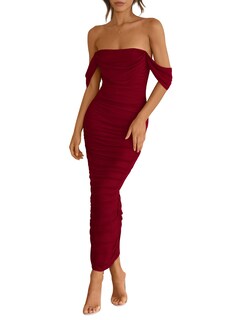 Foto 1 | Foto 1 | Vestido Prettygarden Para Mujer, Verano 2025, Hombros Descubiertos, Rojo Vino - Venta Internacional.