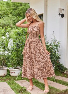Foto 5 | Foto 5 | Vestido Largo Grace Karin Sin Mangas Para Verano, Color Café, Estampado Floral S - Venta Internacional.