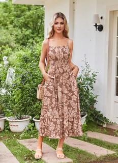 Foto 6 | Foto 6 | Vestido Largo Grace Karin Sin Mangas Para Verano, Color Café, Estampado Floral S - Venta Internacional.