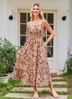 Foto 7 | Foto 7 | Vestido Largo Grace Karin Sin Mangas Para Verano, Color Café, Estampado Floral S - Venta Internacional.