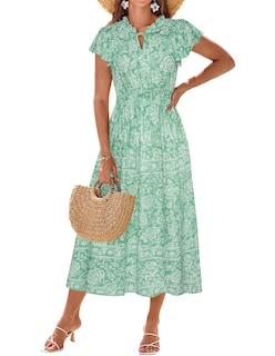 Foto 1 | Foto 1 | Vestido De Verano Grace Karin 2025 Con Cuello En V Y Volantes Fruncidos, Maxi Verde L - Venta Internacional.