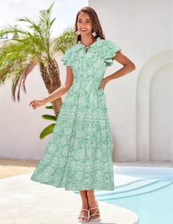 Foto 2 | Foto 2 | Vestido De Verano Grace Karin 2025 Con Cuello En V Y Volantes Fruncidos, Maxi Verde L - Venta Internacional.