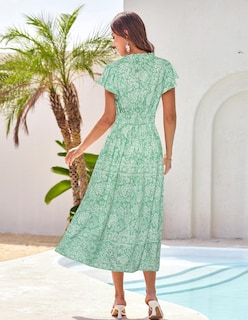 Foto 3 | Foto 3 | Vestido De Verano Grace Karin 2025 Con Cuello En V Y Volantes Fruncidos, Maxi Verde L - Venta Internacional.