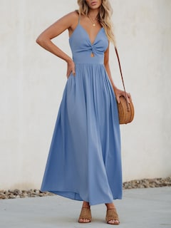 Foto 2 | Foto 2 | Vestido Largo Cupshe Con Cuello En V, Sin Mangas, Largo Y Retorcido, Rayón Azul - Venta Internacional.