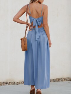 Foto 3 | Foto 3 | Vestido Largo Cupshe Con Cuello En V, Sin Mangas, Largo Y Retorcido, Rayón Azul - Venta Internacional.