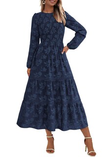 Foto 1 | Foto 1 | Vestido Midi Prettygarden Para Mujer, Manga Larga, Azul Marino, Talla L - Venta Internacional.