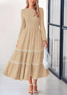 Foto 5 | Foto 5 | Vestido Midi Prettygarden De Manga Larga Con Estampado Floral Fruncido Para Mujer - Venta Internacional.