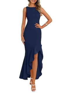 Foto 1 | Foto 1 | Vestido Largo Prettygarden Para Mujer, Verano 2025, Con Volantes, Azul Marino - Venta Internacional.