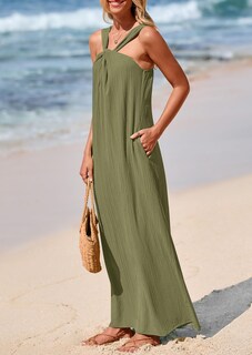 Foto 6 | Foto 6 | Vestido De Verano Prettygarden Para Mujer 2025, Holgado, Con Tiras, Verde Militar - Venta Internacional.