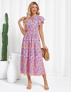 Foto 2 | Foto 2 | Vestido Hawaiano Grace Karin Con Estampado Floral En A, Manga Corta, Azul S - Venta Internacional.
