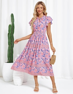 Foto 5 | Foto 5 | Vestido Hawaiano Grace Karin Con Estampado Floral En A, Manga Corta, Azul S - Venta Internacional.