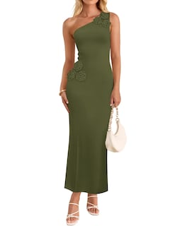 Foto 1 | Foto 1 | Vestido Largo Zesica 2025, Verano, Con Un Solo Hombro, Verde Floral - Venta Internacional.