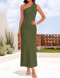 Foto 3 | Foto 3 | Vestido Largo Zesica 2025, Verano, Con Un Solo Hombro, Verde Floral - Venta Internacional.