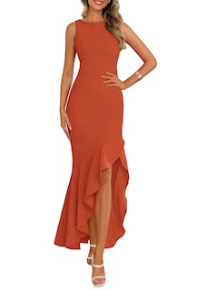 Foto 1 | Foto 1 | Vestido Largo Prettygarden 2025 Sin Mangas Con Volantes, Color Rojo Sirena - Venta Internacional.
