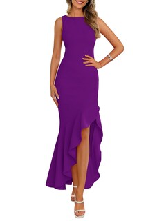 Foto 1 | Foto 1 | Vestido Largo Prettygarden 2025 Sin Mangas Con Volantes Morados Para Mujer - Venta Internacional.