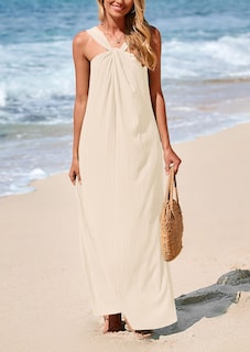 Foto 7 | Foto 7 | Vestido De Verano Prettygarden Para Mujer 2025, Maxi Albaricoque, Sin Mangas - Venta Internacional.