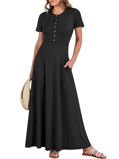 Foto 1 | Foto 1 | Vestido Largo Anrabess Casual De Verano De Manga Corta Para Mujer - Venta Internacional.