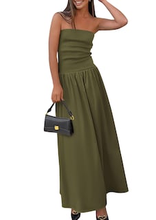 Foto 1 | Foto 1 | Vestido Largo Prettygarden Para Mujer, Primavera 2025, Sin Tirantes, Verde Militar - Venta Internacional.
