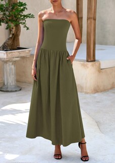 Foto 3 | Foto 3 | Vestido Largo Prettygarden Para Mujer, Primavera 2025, Sin Tirantes, Verde Militar - Venta Internacional.