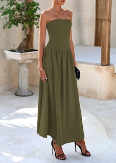 Foto 4 | Foto 4 | Vestido Largo Prettygarden Para Mujer, Primavera 2025, Sin Tirantes, Verde Militar - Venta Internacional.