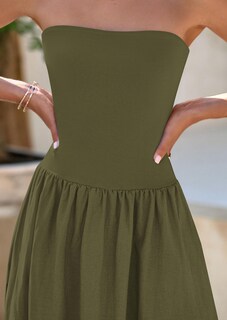 Foto 5 | Foto 5 | Vestido Largo Prettygarden Para Mujer, Primavera 2025, Sin Tirantes, Verde Militar - Venta Internacional.