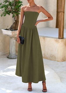 Foto 7 | Foto 7 | Vestido Largo Prettygarden Para Mujer, Primavera 2025, Sin Tirantes, Verde Militar - Venta Internacional.