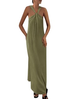 Foto 1 | Foto 1 | Vestido De Verano Prettygarden 2025 Casual Largo Sin Mangas Verde Militar - Venta Internacional.