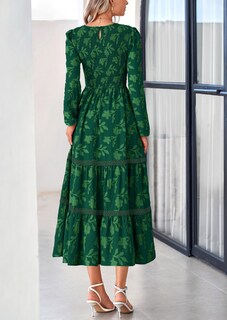Foto 2 | Foto 2 | Vestido Midi Prettygarden De Manga Larga Para Mujer, Color Verde Oscuro Fruncido - Venta Internacional.