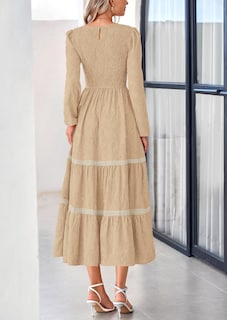 Foto 2 | Foto 2 | Vestido Midi Prettygarden De Manga Larga Con Estampado Floral Albaricoque Para Mujer - Venta Internacional.