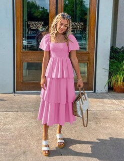 Foto 5 | Foto 5 | Vestido Zesica Para Mujer 2025, Estilo Bohemio, Midi, Rosa, Talla Xl - Venta Internacional.