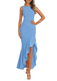 Foto 1 | Foto 1 | Vestido Largo Prettygarden 2025 Para Mujer, Sin Mangas, Con Volantes, Azul - Venta Internacional.