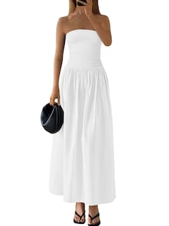 Foto 1 | Foto 1 | Vestido Largo Prettygarden Para Mujer 2025, Elegante, Sin Tirantes, Blanco - Venta Internacional.