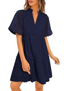 Foto 1 | Foto 1 | Vestido Prettygarden De Manga Corta Para Mujer, Mini, Verano 2025, Azul Marino - Venta Internacional.
