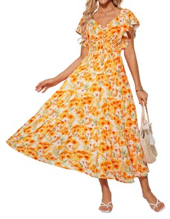 Foto 1 | Foto 1 | Vestido Largo Grace Karin Con Estampado Floral De Verano, Cuello En V Y Manga Con Volantes - Venta Internacional.