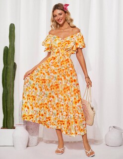 Foto 2 | Foto 2 | Vestido Largo Grace Karin Con Estampado Floral De Verano, Cuello En V Y Manga Con Volantes - Venta Internacional.