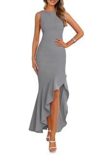 Foto 1 | Foto 1 | Vestido Largo Prettygarden 2025 Sin Mangas Con Volantes, Color Gris Sirena - Venta Internacional.